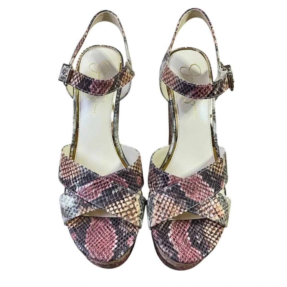 Jessica Simpson Jirie Heights Snakeskin‎ Platform Wedge Heels Y2K Chunky Sandals